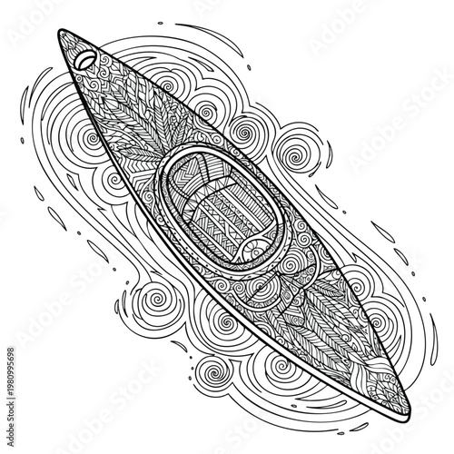 Stylish Hand Drawn Boat Illustration with Water Ripples for Creative Design Projects