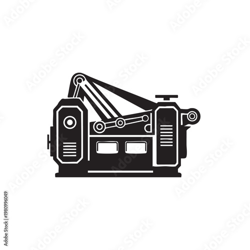 Metalworking industrial lathe machine heavy manufacturing equipment icon flat vector black silhouette for mechanical engineering factory production tool isolated on white background graphic art sign.