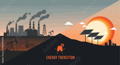 Energy Transition Concept: Depicting a compelling illustration of the shift from conventional energy sources to a sustainable, renewable energy future.