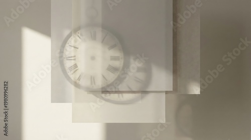 Double exposure blurred clock representing the time distortion concept