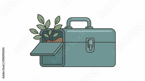 Green Innovation A Plant Growing from a Toolbox, Symbolizing Eco-Conscious Solutions and Sustainable Development
