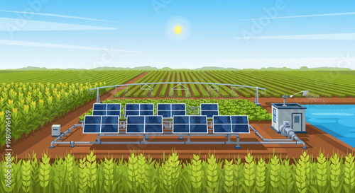 Sustainable energy irrigation: An innovative solar-powered irrigation system in a field.