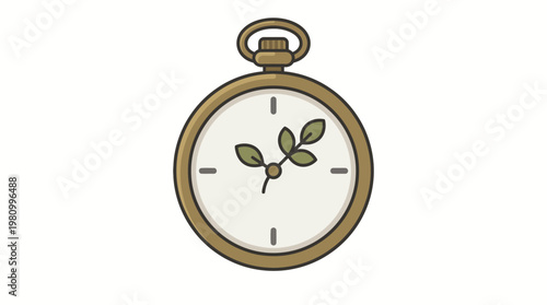 Nature's Timepiece Elegant Pocket Watch Adorned with a Green Leaf Sprig, Symbolizing Sustainable Living and Organic Growth