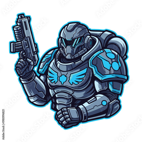 Futuristic Armored Soldier Holding a Pistol in a Sci Fi Setting
