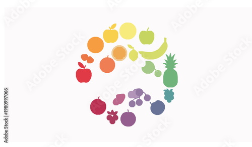 Fruit color wheel composition flat vector healthy food vitamins with citrus berries and tropical fruits