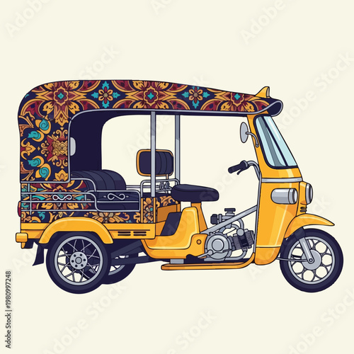 Colorful Traditional Rickshaw Vehicle with Decorative Design Cultural Transportation Mode