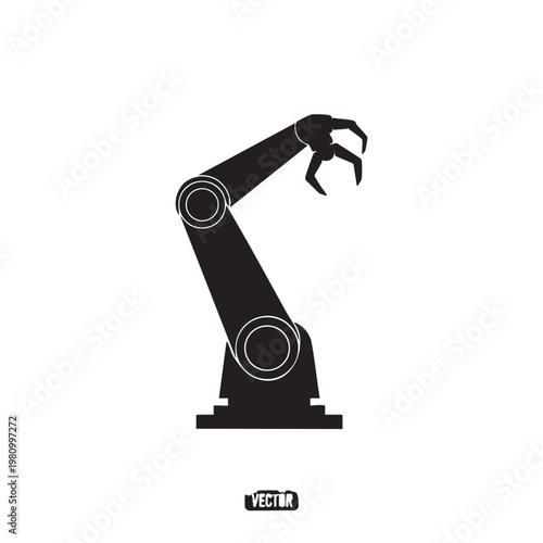 Robotic arm silhouette, mechanical industrial robot arm for automation, precision manipulator with claw, technology and engineering concept, isolated vector graphic.