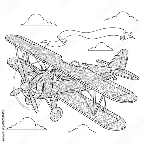 Vintage Monoplane Flying Through the Sky with Clouds