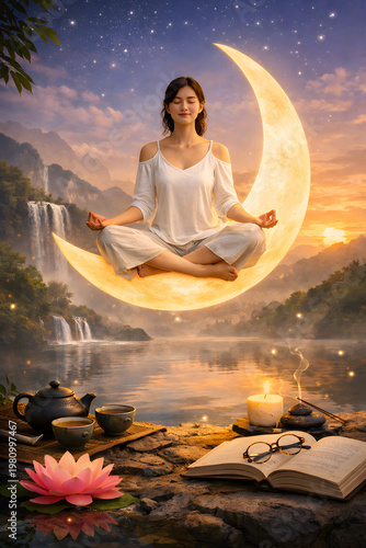 Moonlight Meditation and Inner Harmony Concept