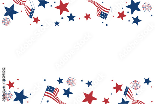 American flag patriotic stars and fireworks design elements border frame with copy space for fourth of july independence day