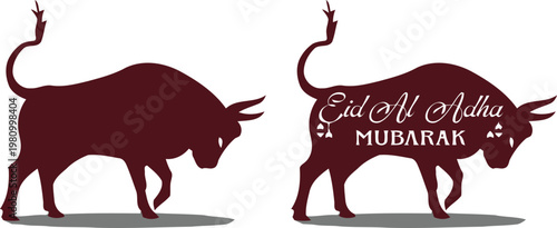 Eid al adha mubarak silhouette bulls a festive greeting with traditional animal symbolism and calligraphy