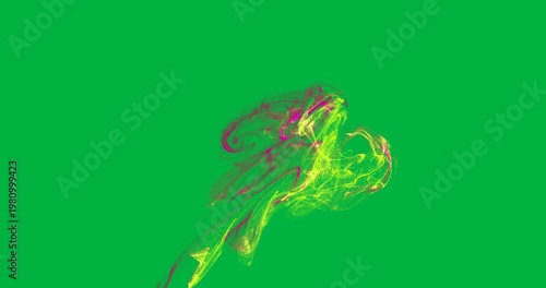 Animation of pink and yellow smoke trail on white background