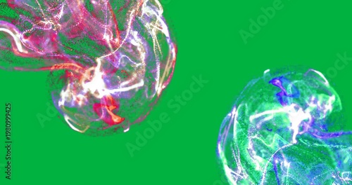 Animation of pink and blue smoke trails with particles on white background