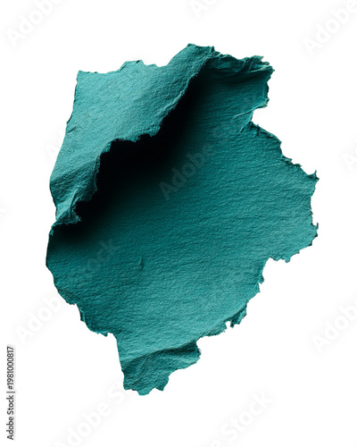 Turquoise-hued, textured, irregular shape on a stark black background