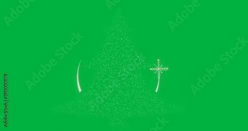 Animation of moving star and christmas tree on black background