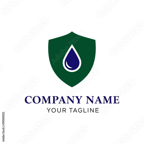 Green Shield with Blue Water Drop Logo.