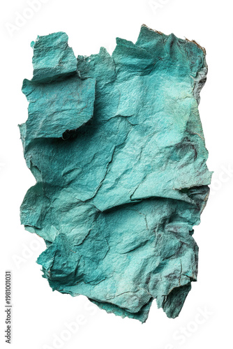 Textured teal paper, layered with rough edges, against a black backdrop