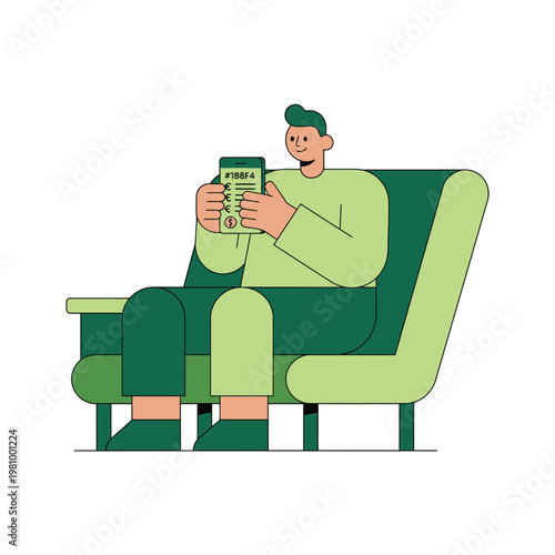 Man Sitting in Chair Holding Money Illustration.