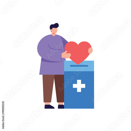 Person Holding Heart Near Donation Box For Health Care.