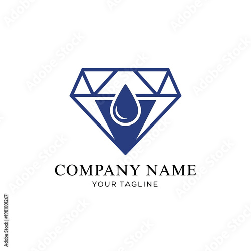 Blue Diamond Logo Design with Water Drop.