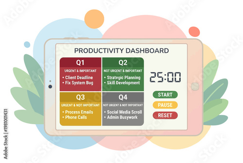 Task Management Dashboard with Eisenhower Matrix and Pomodoro Timer