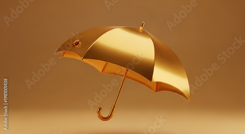 A luxurious golden umbrella floats against a warm, monochromatic background, exuding elegance and sophistication.