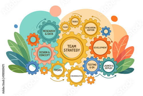 Team Strategy and Task Management Workflow Illustration