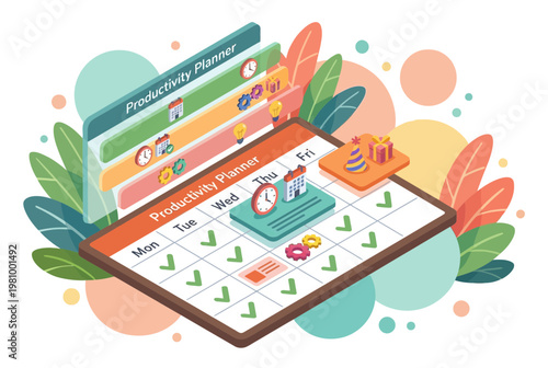 Task Planning and Organization Productivity Calendar Illustration