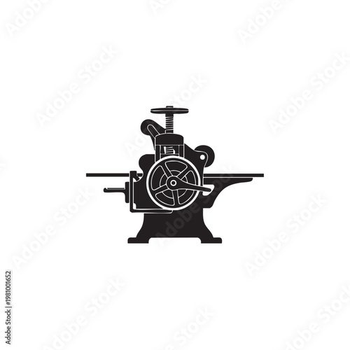 Vintage letterpress printing machine silhouette for traditional typography and graphic arts vector illustration isolated on white background antique manual press equipment for old school printing.