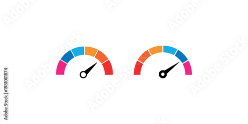 Speedometer gauge icon vector flat design, colorful and modern design, speed meter symbol, tachometer, indication, performance measurement isolated on white background
