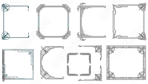 Large collection of ornate black and white decorative frames and borders for formal invitations and professional certificates.