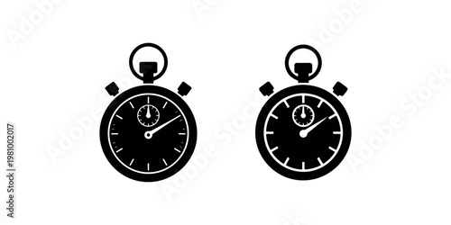 Two black stopwatch icons set against a white background, displaying different time measurements. Professional, clear design.