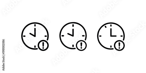 Time with warning icon vector in various styles perfect for use in web and app designs or any design project as an icon or symbol