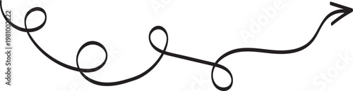 Long Dotted and Dashed Line Arrow Vector. Black dotted line isolated on png background. Dotted Line Curly Arrow featuring a long dashed path. Decorative Border and Design Element Illustration
