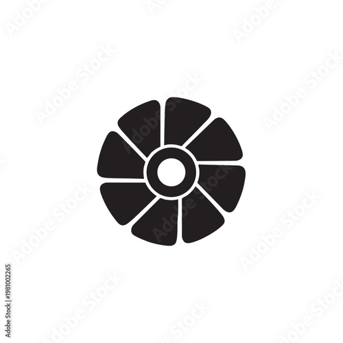 Abstract circular fan or turbine icon with radial blades representing a generic cooling or propulsion component often found in technology.