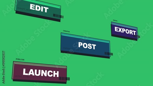 On GOING_LIVE four 3D panels sliding, fixing LAUNTP?LAUNCH, settling transparent, showing pipeline