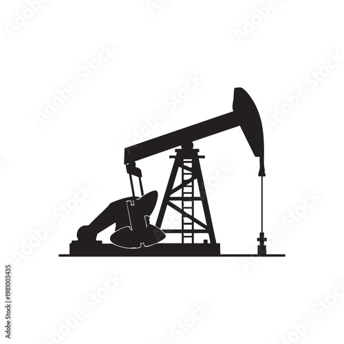 Oil pump jack silhouette, pumping oil from ground, industry machinery, black graphic on white background, oil extraction equipment, rig.