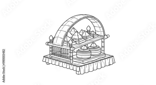 Vintage style food cart with dome cover isolated on white