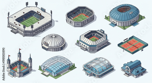 Collection of Various Sports Stadiums and Buildings.