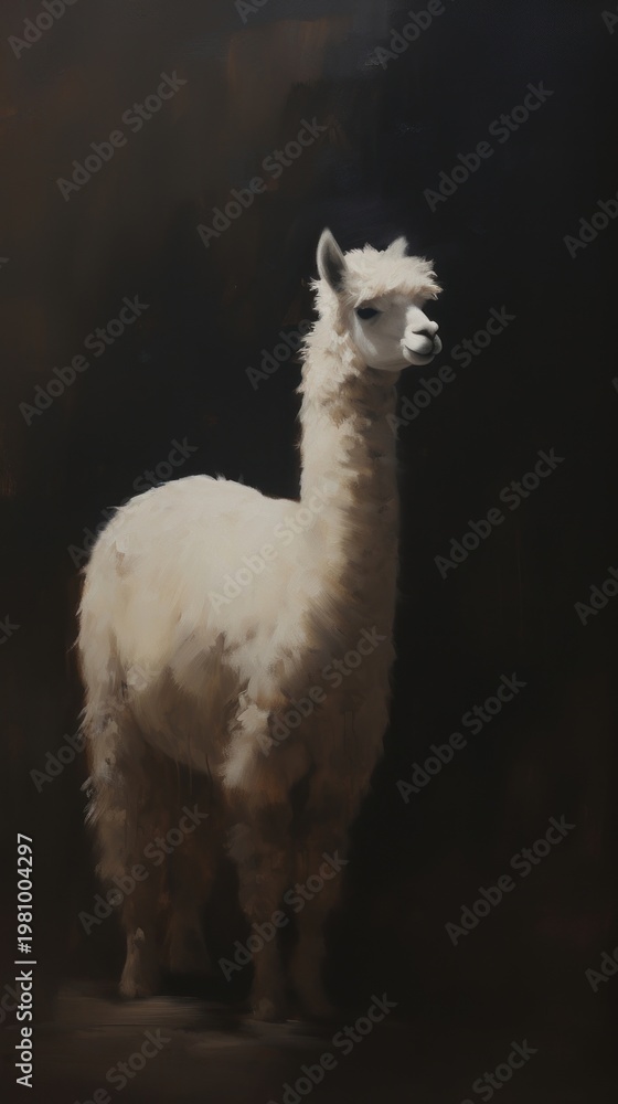 Fototapeta premium Acrylic paint of alpaca wildlife animal mammal.