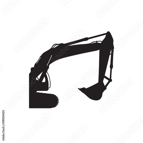 Excavator silhouette on white background illustration for construction industry heavy equipment and earthmoving machinery concepts design element or icon.