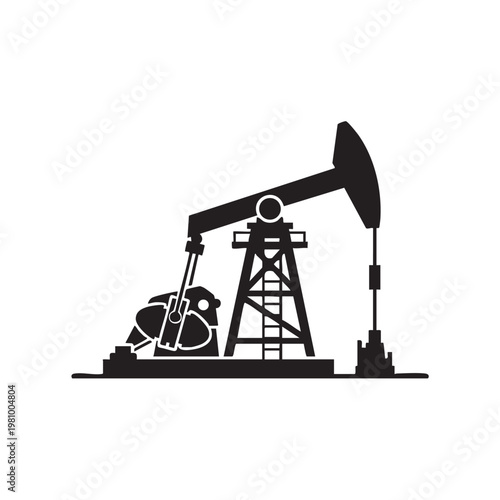 Oil pump jack silhouette on white background illustration for oil and gas industry petroleum extraction and energy production concepts design element or icon.
