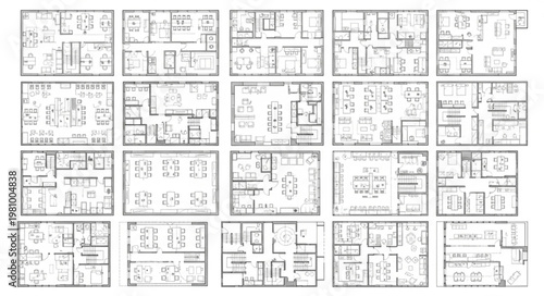 Collection of Architectural Floor Plans for Residential Buildings.