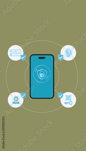 Mobile Security Authentication System with Biometric Verification Illustration