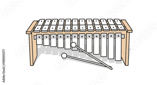 Xylophone musical instrument with mallet on white background