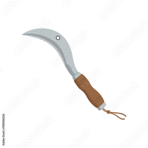 Brown handled curved knife with leather thong blade