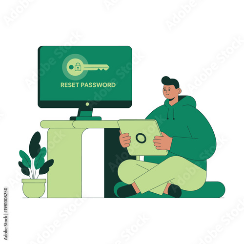 Person Using Computer For Password Reset Illustration.