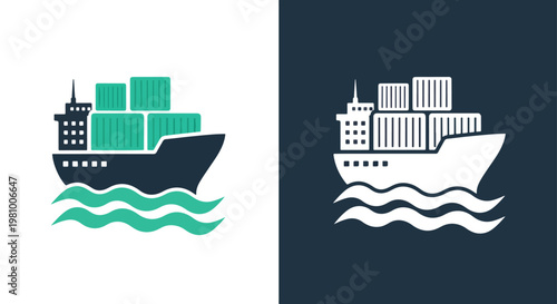 Container ship logistics cargo icon - Glyph solid icon - Editable modern style icon - Clipart, sticker - icon set - Clipart