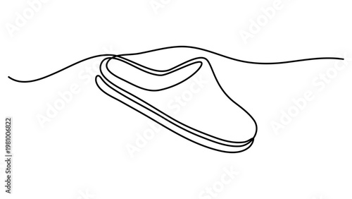 Continuous one line drawing of a cozy slipper