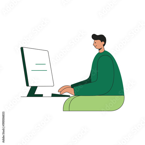 Person Using Desktop Computer While Sitting.